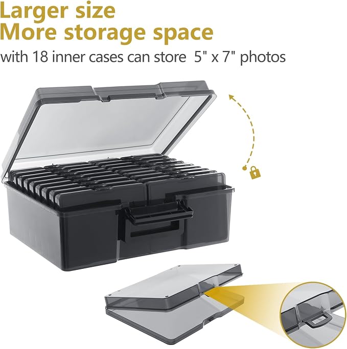 Photo Storage Box 5" x 7", 18 Inner Extra Large Photo Organizer Container, Plastic Craft Storage Box with Handle for Pictures Stickers Stamps Seeds - Image 5