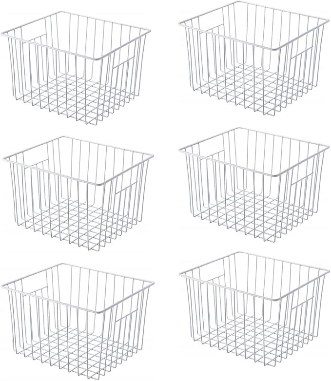 Freezer Basket Organizer, Refrigerator Metal Wire Storage Divider, Household Container Bins with Handles for Kitchen, Pantry, Cabinet, Closets - Pearl White (6, 11in x 10in x 5.5in) by lonpute