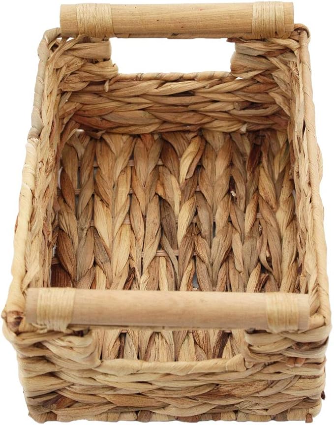 Natural Woven Water Hyacinth Storage Basket with Wood Handles, Large | Rectangular wicker‑style bin, decorative accent, for shelves, bathroom, pantry, closet organization, countertop use - Image 4