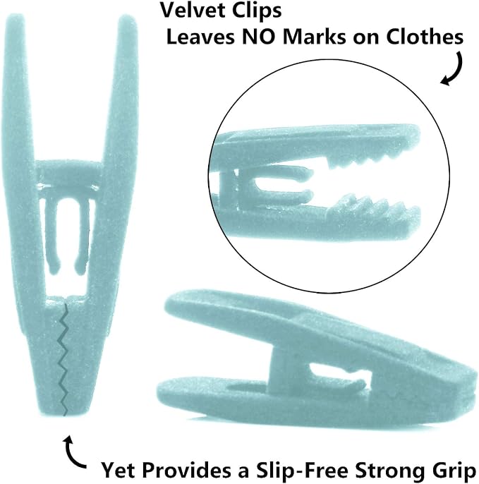 Velvet Hangers, Non-Slip Ultra Slim Space Saving Hanger, with notches, tie bar, and Swivel Hooks, 30 Pack, with Bonus 20 Matching Velvet Finger Clips. Blue (Aqua) - Image 3