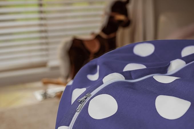 WEKAPO Stuffed Animal Storage Bean Bag Chair Cover for Kids | Stuffable Zipper Beanbag for Organizing Children Plush Toys Large Premium Cotton Canvas (Navy Dot, X-Large) - Image 4