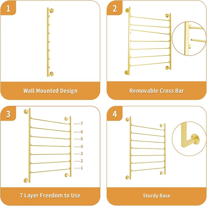 7-Tier Wall Mount Ribbon Holder Organizer Rack | Large Capacity Metal Ribbon Storage for Craft Room, Wrapping Paper, Scarf, Belt & Flower Shop Display - Image 5