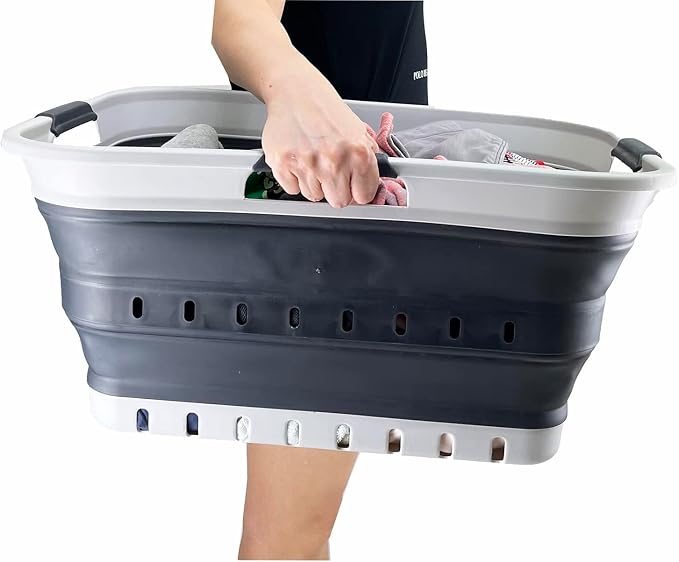 SAMMART 42L (11 gallon) Collapsible Plastic Laundry Basket - Foldable Pop Up Storage Container/Organizer - Portable Basket - Space Saving Hamper/Basket (Grey/Charcoal Black (Set of 2)) - Image 8