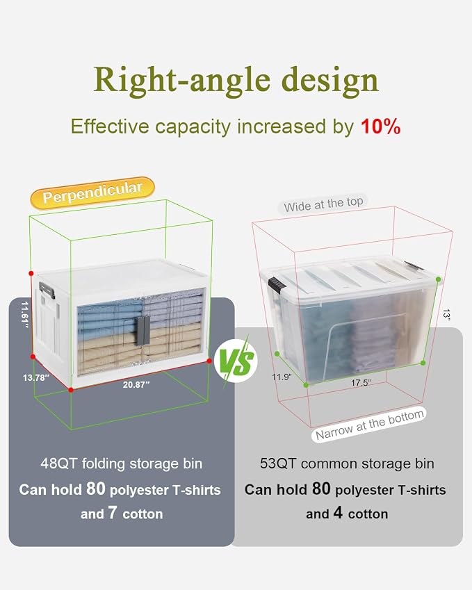 OlarHike 48QT Storage Bins with Lids for Home, Closet, Dorm, Room, 4 Pack | Multi-Lid, Lockable Cabinet, Doors & Wheels, Foldable & Collapsible, Stackable Organizers, Plastic Drawers & Box, School - Image 6