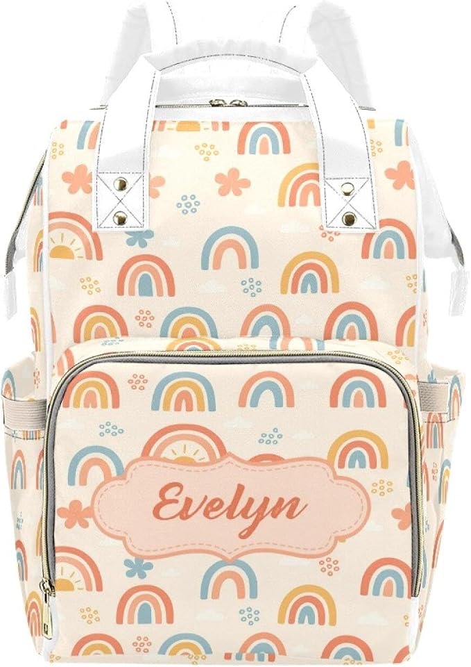 Personalized Rainbow Diaper Bag Backpack with Name – Waterproof Custom Baby Nappy Bag with Large Capacity & Multi Pockets – Shower Gift for Baby for New Parents by Unknown