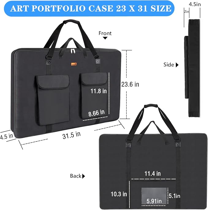 TreochtFUN Art Portfolio 23 X 31in - Portfolio Case A2 Heavy duty Soft side | Portfolio Folder for Artwork With Shoulder Strap, Art Supply Bag For Large Painting Board Supplies (Black) - Image 2