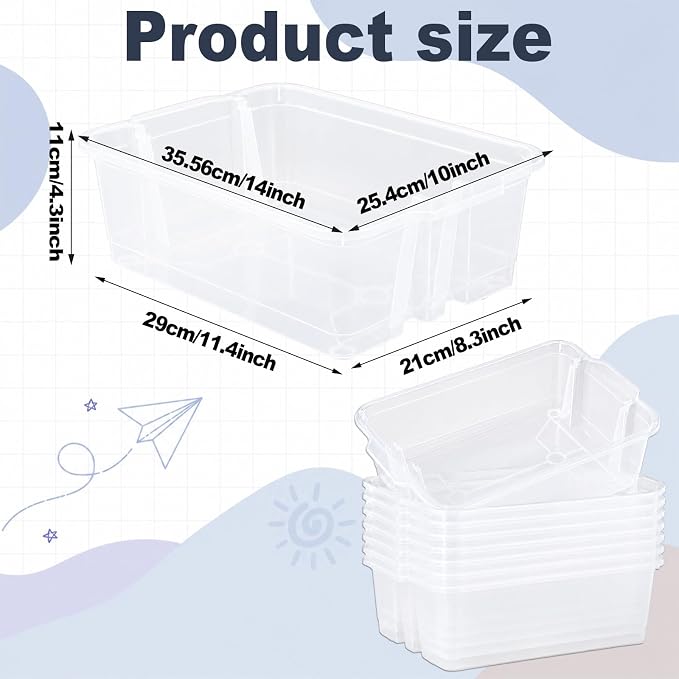 6 Pack Plastic Book Bins For Classroom Stackable Classroom Organizer with Handle Cubby Bins for School Library Office Home Nursery Playroom Organization(Clear) - Image 2