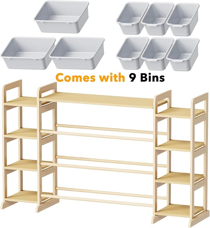 SpaceAid Large Toy Storage Organizer 9 Shelves 9 Bins, Toy Organizers Storage Bookshelf, Kids Bin Shelf Toys Box Bookcase for Bedroom Playroom Organization Room Decor, Neutral Gray - Image 7