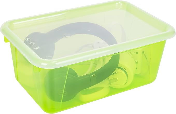 Storex Small Cubby Bins – Plastic Storage Containers for Classroom with Non-Snap Lid, 12.2 x 7.8 x 5.1 inches, Tint Green, 5-Pack (62483U05C) - Image 5