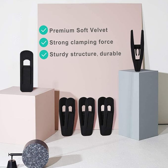TOFIIGREM Black Velvet Hanger Clips (60-Pack), Strong Finger Clips for Velvet Hangers, Skirt Hanger Clips Fit for Flocking Hangers - Image 7