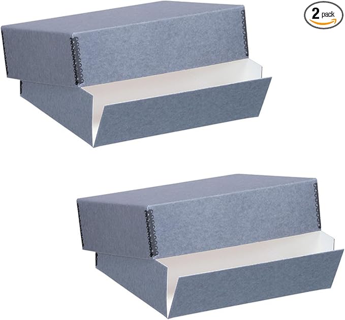 Lineco, 9.5 x12.5 inch Archival Print Storage Box, 3" Deep, Gray, Pack of 2 | Holds 9" x 12" items, Drop Front Design with Reinforced Corners, Storing and Organizing Photographs, Documents and Papers by Lineco
