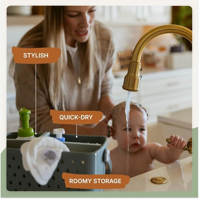 Parker Baby Co. Quick-Dry Bath Caddy Organizer with Handle - Snow, Large | BPA-free, food-grade shower caddy & bath organizer that stores toys and bath supplies in a sturdy, easy-carry handle design - Image 3