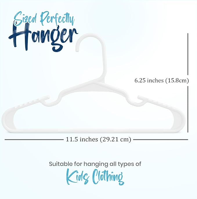 Utopia Home Kids Hangers 100 Pack – 11.5 Inch Baby Closet Hangers White | Plastic baby hangers | Fits children's & infant clothes | Gentle on delicate garments - Image 2