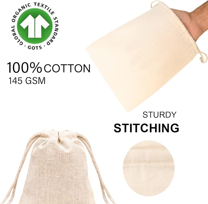 12x18 inches Natural Cotton Double Drawstring Reusable Produce Muslin Bags – Multipurpose Drawstring Storage Pouch for Everyday Use (Pack Of 25) - Image 7