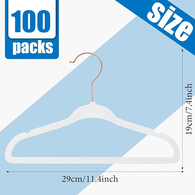 100 Pack White Velvet Baby Clothes Hangers Bulk with Swivel Hooks 11.4 Inch Non Slip Space Saving Newborn Velvet Hangers Durable for Infant Nursery Toddler Kids Children(Baby,White) - Image 3