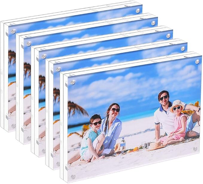 Acrylic Photo Frame 5 Pack Magnetic Picture 4x6 Gift Box Package | Clear Frameless frame,with Stand,placed vertically,laid flat,or attached to the fridge,for Family, Baby, Friend Best Gift by JUOIFIP
