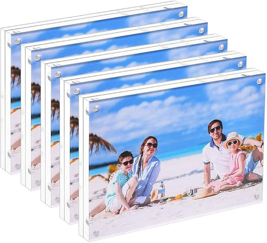 Acrylic Photo Frame 5 Pack Magnetic Picture 4x6 Gift Box Package | Clear Frameless frame,with Stand,placed vertically,laid flat,or attached to the fridge,for Family, Baby, Friend Best Gift by JUOIFIP