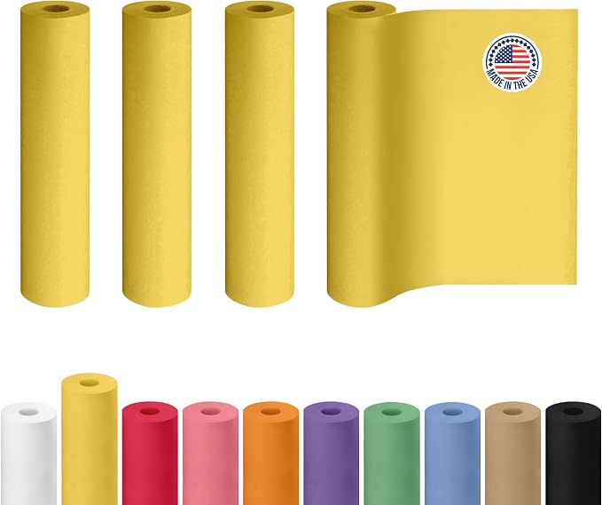 24" x 1200" (100 ft) Yellow Kraft Paper Roll, Pack of 4 - USA-Made Quality Craft Paper for Gift Wrapping, Kids' Arts & Crafts, School Projects - 100% Recycled, 50 lb Natural Material by IDL Packaging by IDLPackaging