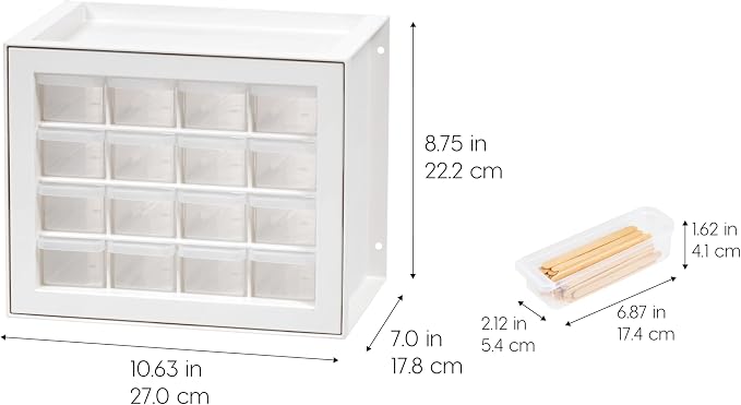 IRIS USA 16-Drawer Small Drawer Organizer, Craft Desk Storage, White | Wall mountable, Stackable Teacher Toolbox, Beads, Building Bricks, Water Packets, Screws, Hardware - Image 3