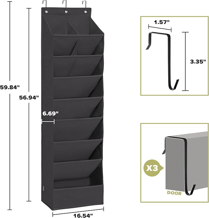 Over Door Organizer with 10 Extra Large Pockets, 23 Pairs Shoes Large Capacity Hanging Storage Organizer for Shoes, Diapers, Black, 8 Layers, 2-Pack - Image 2