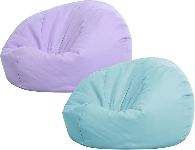 Sliner 2 Pcs Stuffed Storage Bean Bag Chair Cover for Kids Adults (No Filler) Stuffable Zipper Beanbag Cover for Organizing Plush Toys or Foam(31.5 * 31.5 * 15inch,Cotton,Green and Purple) by Sliner