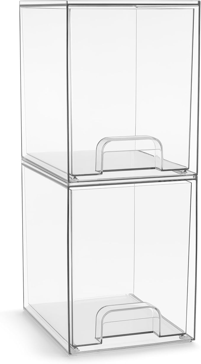 Sorbus Clear Stackable Storage Drawers (2 Pack, 7.6'' Tall) | Acrylic containers with pull-out bins keep cosmetics, brushes and daily items sorted on bathroom counters or in cabinets. by Sorbus