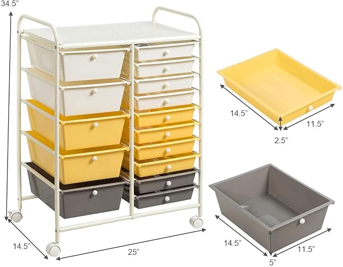 Moccha 15-Drawer Rolling Storage Cart - Under Desk Storage Drawers with wheels for Craft Art Supply Paper Salon, Scrapbook Paper Tools, Mobile Utility Cart for Classroom (15 Drawers, Yellow) - Image 2