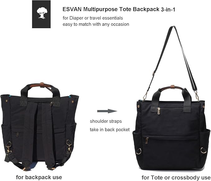 Diaper Tote Bag Totepack Backpack Crossbody Bag 3 in 1 for Women Laptop Backpack Multifunctional with Insulated Pockets - Image 4