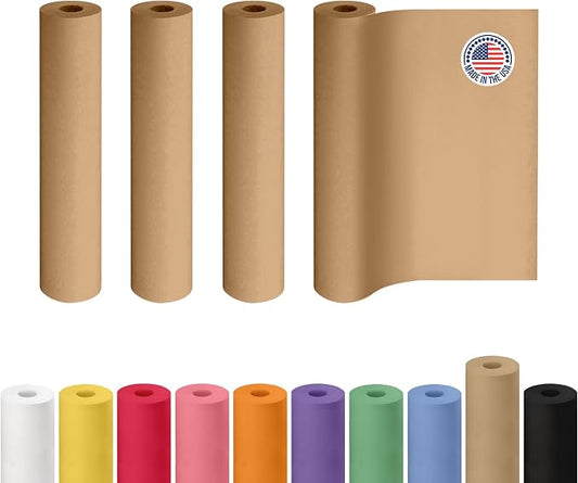 18" x 1200" (100 ft) Brown Kraft Paper Roll, Pack of 4 - USA-Made Quality Craft Paper for Gift Wrapping, Kids' Arts & Crafts, School Projects - 100% Recycled, 50 lb Natural Material by IDL Packaging by IDLPackaging