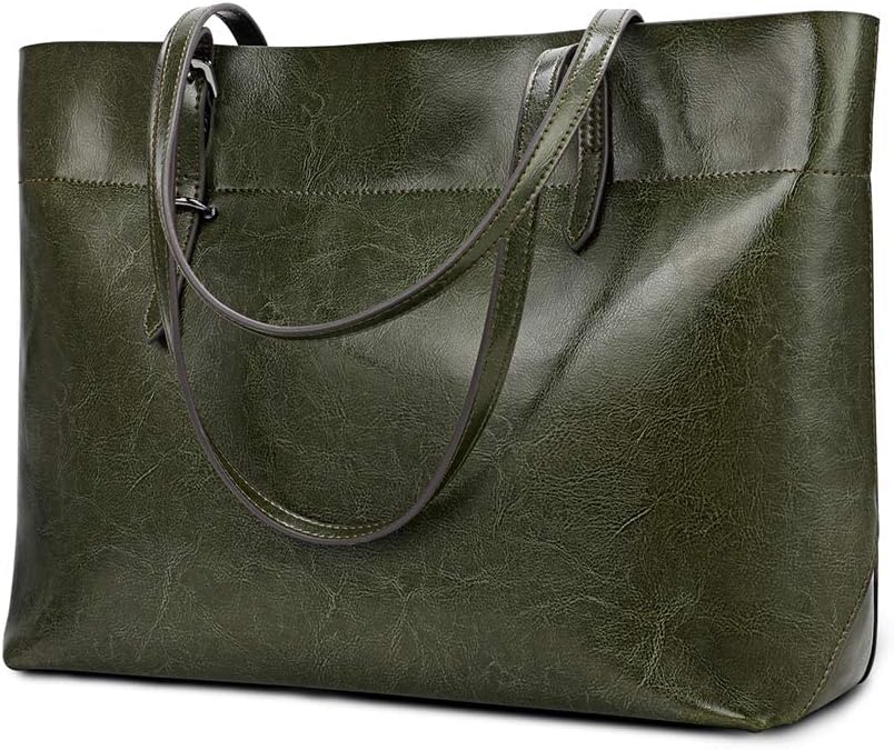 Kattee Vintage Genuine Leather Tote Shoulder Bag for Women | Genuine leather tote with adjustable straps, 7 pockets, and room for a 14-inch laptop, ideal for work and travel. by Kattee