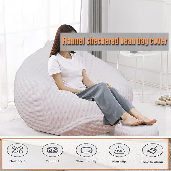 Soft Bean Bag Chair Cover No Filler Sofa Cover Storage Washable Bean Bag Cover Organizing Children Plush Toys for Living Room Bedroom (White, 3 feet-39.3"*39.3"*23.6") - Image 4