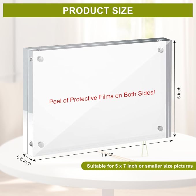 5x7 Acrylic Picture Frame 10 Pack, Clear Picture Frames Double Sided Magnetic Acrylic Frames Freestanding Photo Block Frame Desktop Display Floating Frameless Frame Stand - Image 2