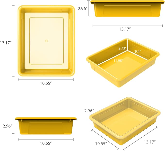 Storex Letter Size Flat Storage Tray – Organizer Bin for Classroom, Office and Home, Yellow, 5-Pack (62519A05C) - Image 6