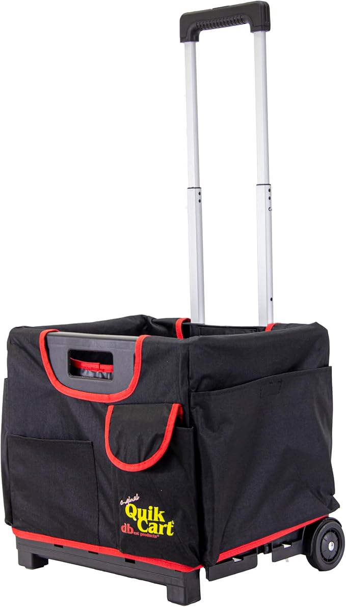 dbest Products Quik Cart Pockets Bundle Sport - 10 Pocket - Black & Red | Rolling Crate with Canvas Organizer Bag, 80 lbs Capacity, Telescoping Handle, Folding Utility Cart by dbestproductsInc