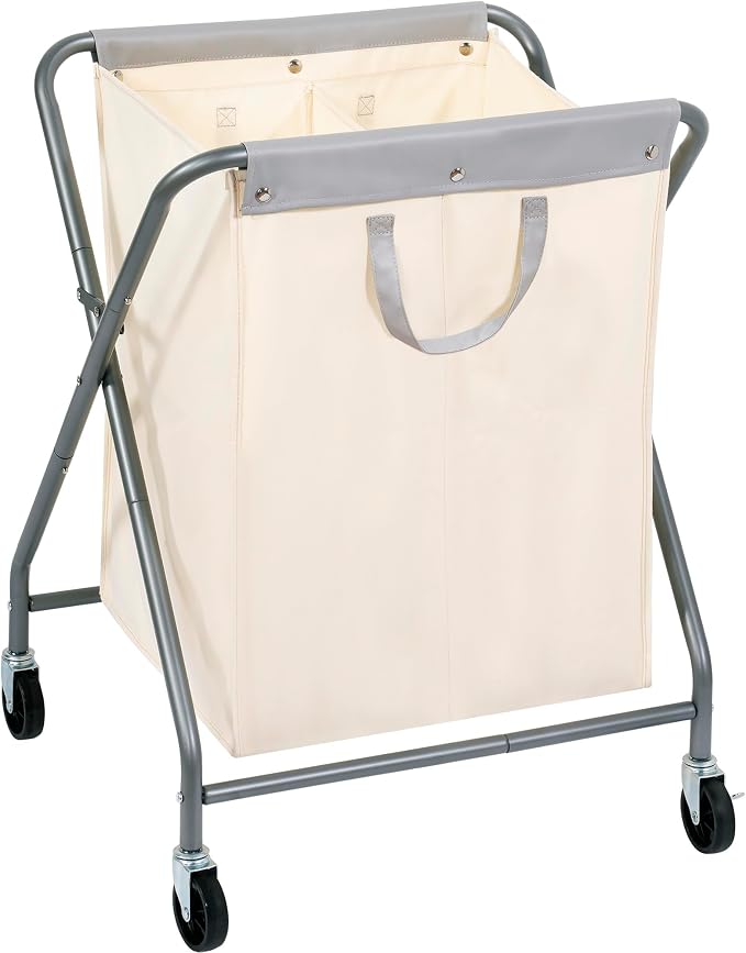 STORAGE MANIAC 125L Collapsible Laundry Hamper with Wheels, Rolling Laundry Basket, Heavy Duty Cloth Sorter with Removable Bag, Folding X Frame Clothes Organizer Cart for Easy to Store, 2 Section by STORAGEMANIAC