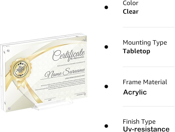 2Pack 11x14 Acrylic Picture Frame,Clear Double Sided Photo Magnetic | With Stand,Desktop Frameless Floating Frame for Artwork Poster Certificate Document,Perfect Decorate Birthday Wedding Party - Image 7