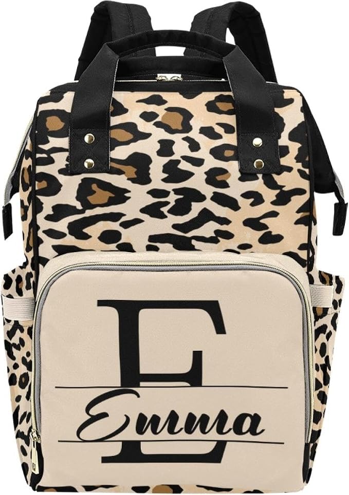 Custom Leopard Print Baby Backpack – Personalized Diaper Bag with Name, Waterproof Large Capacity Nappy Bag with Insulated Pockets – Ideal Shower Gift for Moms & Dads by Unknown
