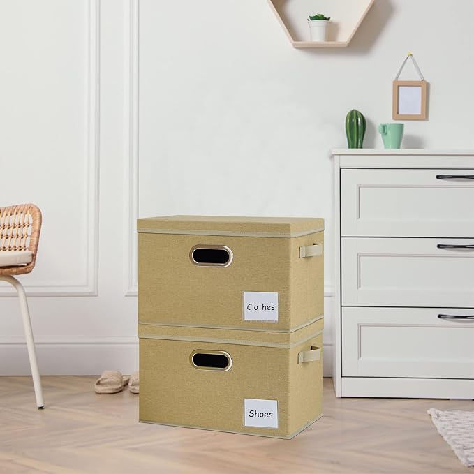 LHZK Large Storage Bins with Lids, Linen Fabric Storage Boxes with Lids for Organizing 15x11x9.6, Storage Baskets with Label & 3 Handles, Closet Storage Bins for Nursery Home Office (Beige, 3-Pack) - Image 6