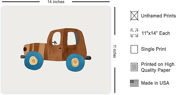 Poster Master Kid's Toy Car Print - Nursery Poster - Toddler Art - Playroom Housewarming Gift - Minimal Nursery Wall Art - Boho Kid's Room or Boy's Bedroom Decor - 11x14 UNFRAMED Wall Art