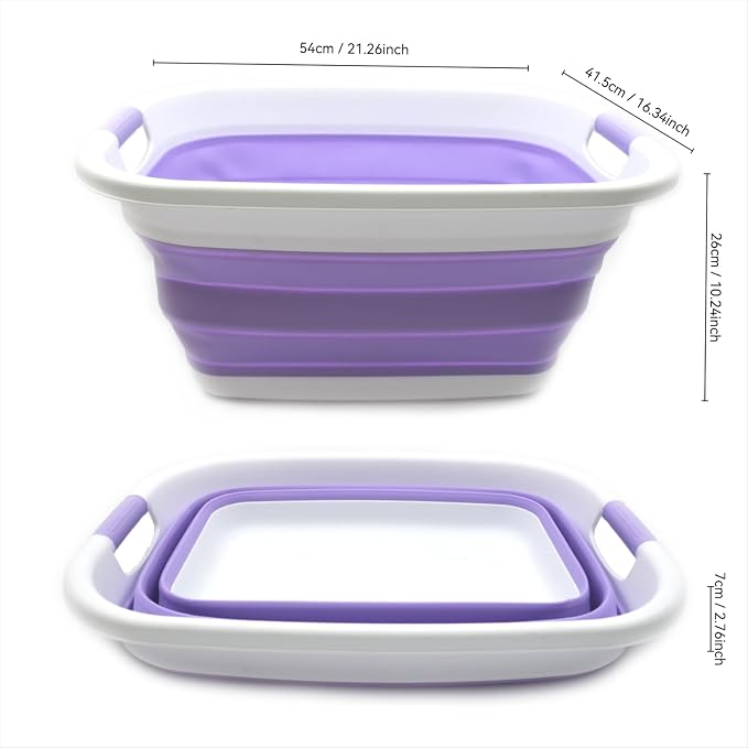 SAMMART 31L (8.1 gallon) Collapsible Plastic Laundry Basket - Foldable Pop Up Storage Container-Portable Washing Tub - Space Saving Hamper/Basket, Water capacity: 23L (6 gallon) (1, Lt. Purple) - Image 3