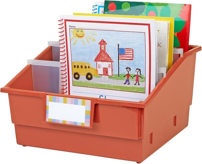 Really Good Stuff Picture Book Classroom Library Bins with Dividers, 6-Pack | Clay, 13.5 in W x 13.5 in D x 7.75 in - Image 2