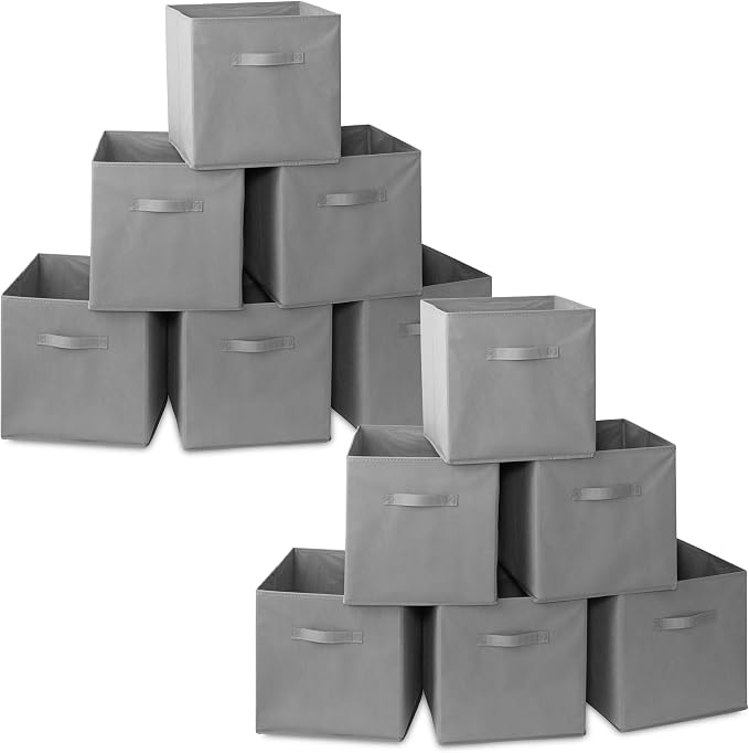 Casafield Set of 12 Collapsible Fabric Cube Storage Bins, Gray - 13" Foldable Cloth Baskets for Shelves, Cubby Organizers & More by Casafield