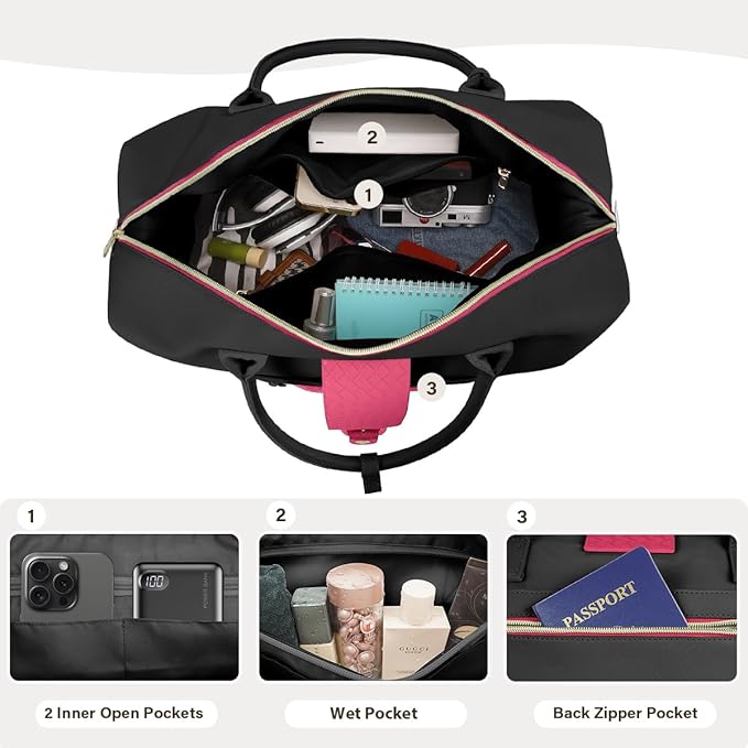 Leather Weekender Bags for Women, Travel Duffel Bag PU Overnight Bag Carry On Tote Bag with Shoe Compartment Wet Pocket - Image 2