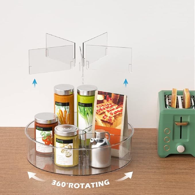 Slideep Lazy Susan Plastic Turntable Divided Spinner for Kitchen Cabinet, Pantry, Fridge, Cupboard, Counter Organizing Fully Rotating Organizer for Food, Spices, and Condiments, 11.5" Clear - 2 Pack - Image 3