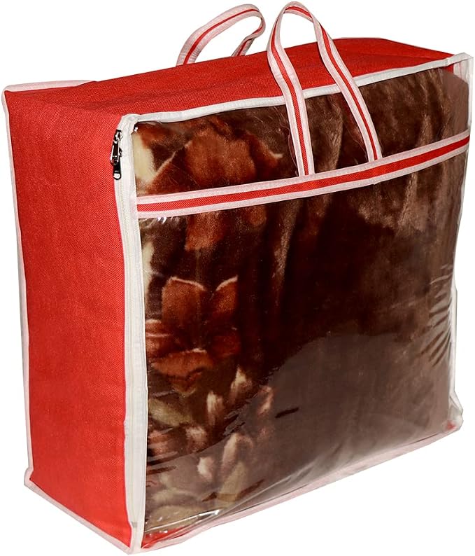 ANKIT INTERNATIONAL Garments Protect Clothes Organizer/Storage Bags for Blanket, Quilts & Rajai Storage Combo Pack of 04 with Dust Protection Front Clear window & Zip Closure (RED,51 x 51 x 22 cms) - Image 3