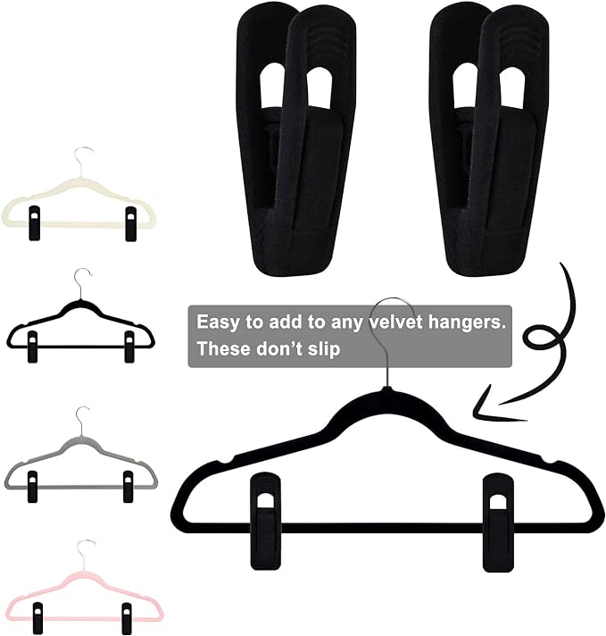 TOFIIGREM Black Velvet Hangers Clips 20 PCS, Non-Slip Velvet Clips for Suit Pant Skirt Hanger, Strong Finger Clips Perfect for Thin Flocking Hangers - Image 3