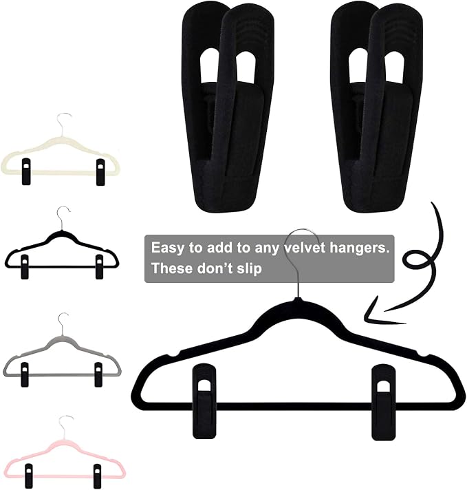 TOFIIGREM Black Velvet Hangers Clips 40 PCS, Pants Hangers Velvet Clips Easily Add to Velvet Hanger, Skirt Suit Pants Clothes Velvet Hangers, Baby Kids Hangers Clips - Image 2