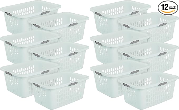 Sterilite Rectangular Laundry Basket, Plastic Clothes Hamper, 12-Pack | 2 Bushel, Mint - Ventilated Open-Top Utility Wash Bin with 4 Handles and Large Clothing Load Capacity by Sterilite