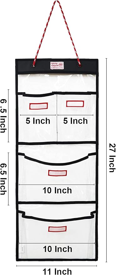 Rough Enough Locker Organizer, 4 Pockets Hanging for Gym Work Wall, Clear | Water-Repellent, Thick PVC Material, 27 x 11 Inch, 2 Small + 2 Large Pockets, for Police, Officer, Teacher - Image 4