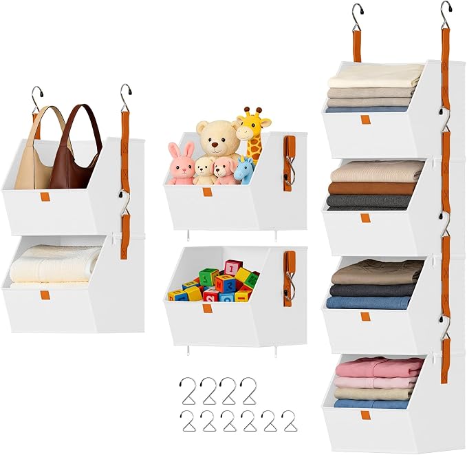 DIMJ Hanging Closet Organizer - 4 Tier Collapsible Hanging Shelves with Hooks Zipper, Fabric Clothes Organizer, Space-Saving Storage Bin Basket for RV, Bedroom, Laundry Organization by DiMJ